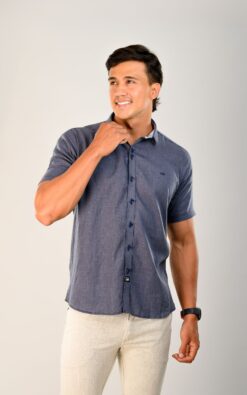 CAMISA DE MANGA CORTA EN TELA DE LINO